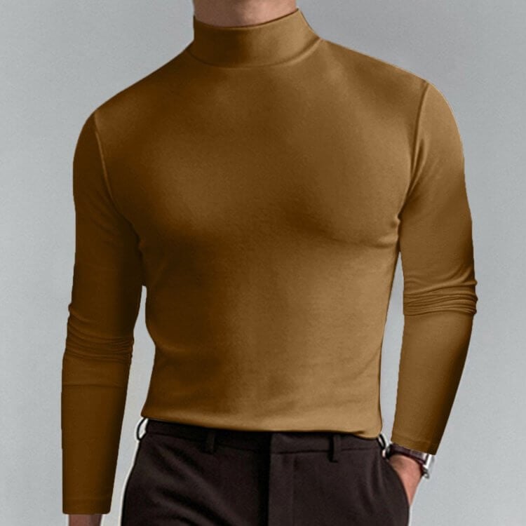 Camiseta manga larga ajustada con cuello alto para hombre - LONGSHIRT™