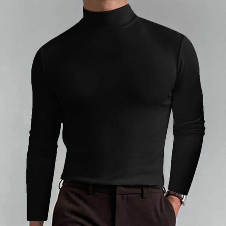 Camiseta manga larga ajustada con cuello alto para hombre - LONGSHIRT™