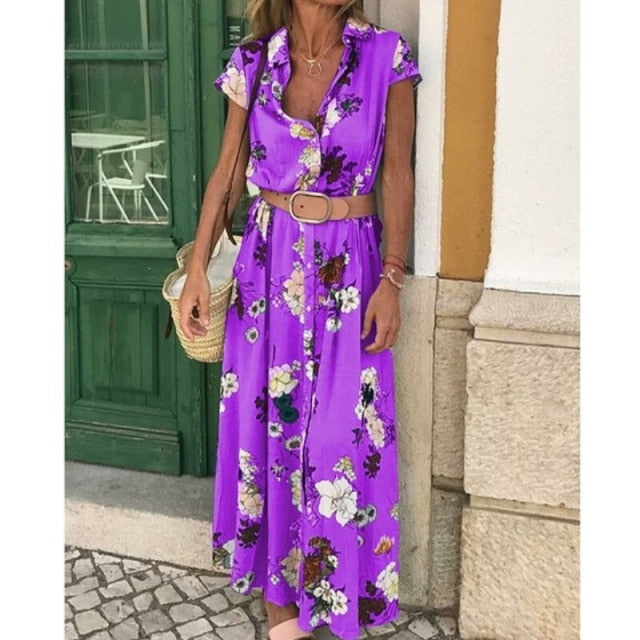 Vestido Maxi Camisero Flores Grandes