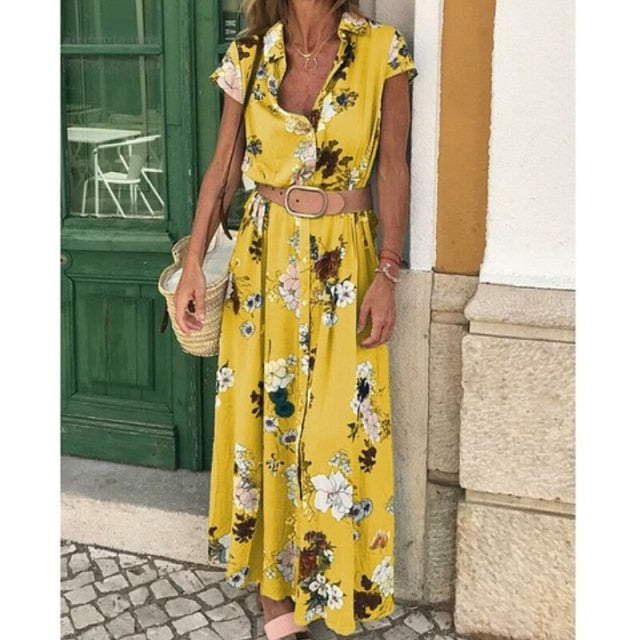 Vestido Maxi Camisero Flores Grandes