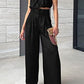 Summer Suits Casual Sleeveless Midriff-baring Top And Wide Leg Pants 2pcs Set Womens Clothing