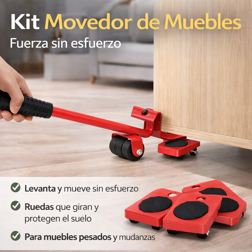 Kit Movedor de Muebles – Eleva y Desliza – Mueve muebles pesados sin dolor en minutos