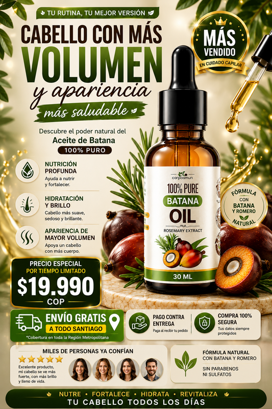 🌿 ACEITE DE BATANA + ROMERO  Ayuda al Crecimiento y reduce la caída del cabello.