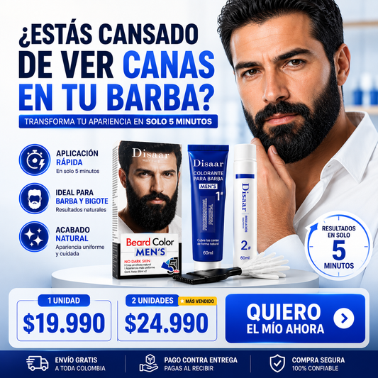 Tinte Barba Hombre Negro Natural Cobertura Completa Canas 5m