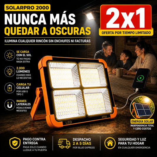 2x1 - SolarPro 2000  - Ilumina cualquier rincón sin enchufes ni facturas
