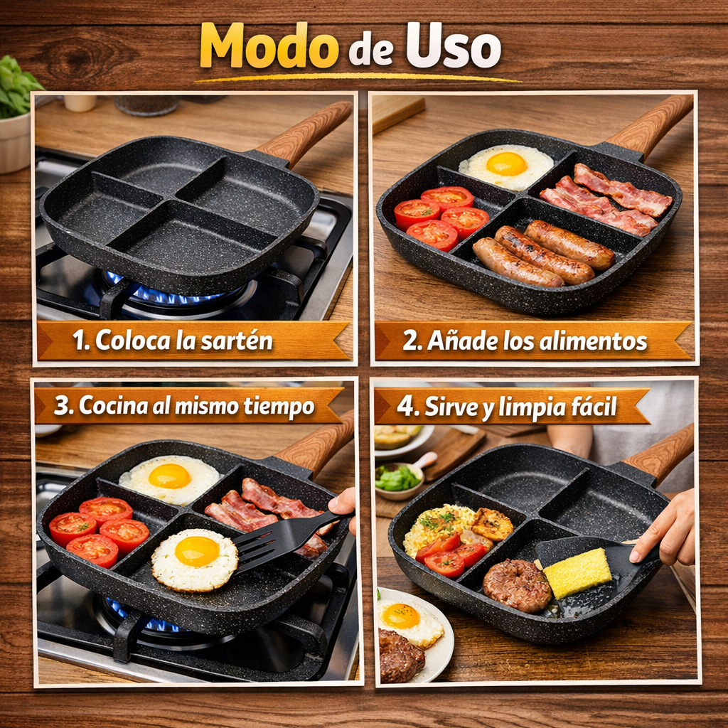 Sartén 4 en 1 – Cocina cuatro cosas a la vez y conquista el desayuno sin esfuerzo