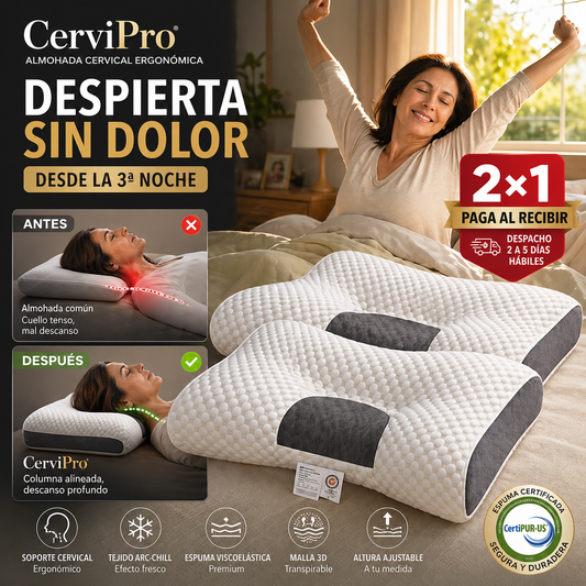 2x1: Almohada Cervical Ergonómica – Soporte Inteligente – Despierta sin dolor en solo 3 noches