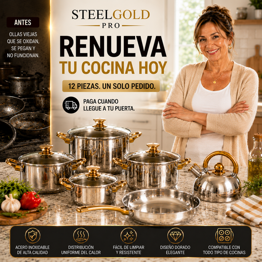 SteelGold Pro — La batería completa que tu cocina merece