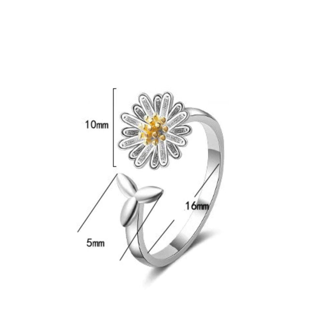 Anillo Girasol™ Anillo  de plata 925 abierto con forma de margarita, tamaño ajustable