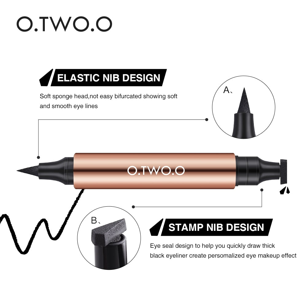 OTWOO- Delineador de ojos líquido negro, resistente al agua, secado rápido, doble punta, maquillaje para mujeres