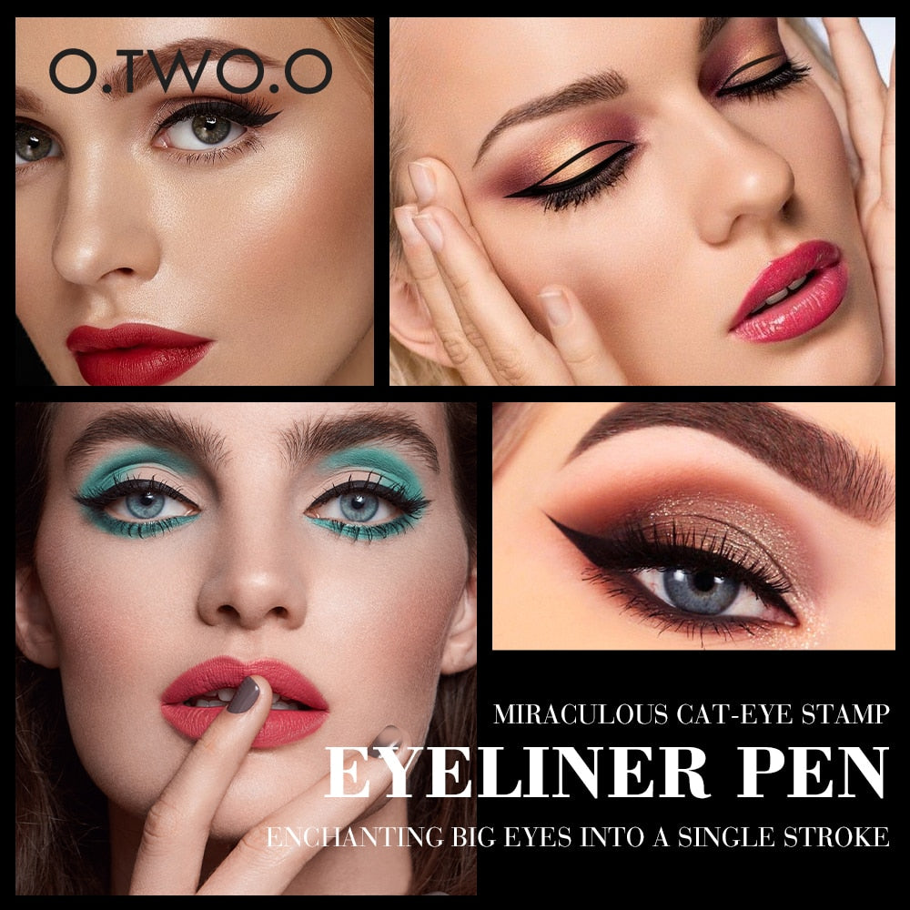 OTWOO- Delineador de ojos líquido negro, resistente al agua, secado rápido, doble punta, maquillaje para mujeres