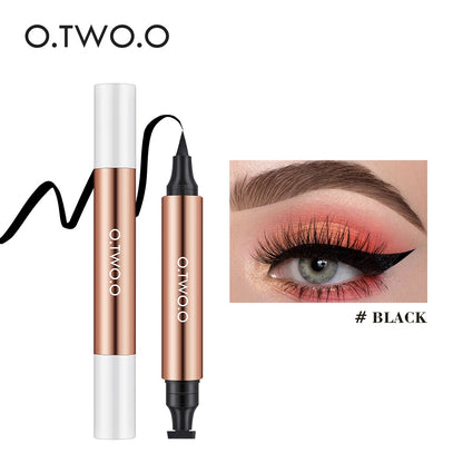 OTWOO- Delineador de ojos líquido negro, resistente al agua, secado rápido, doble punta, maquillaje para mujeres