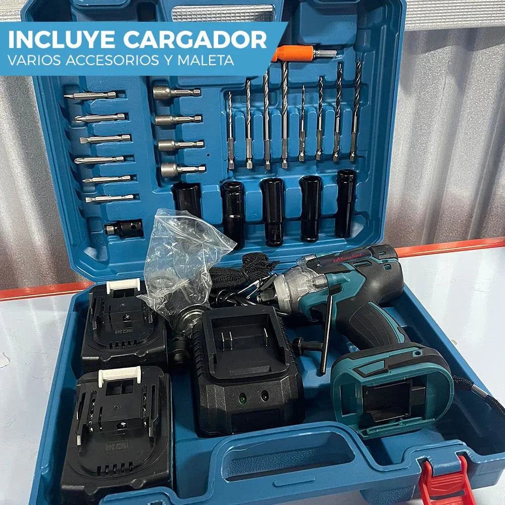 LLAVE DE IMPACTO MALETA CON ACCESORIOS + 2 BATERÍAS 128V