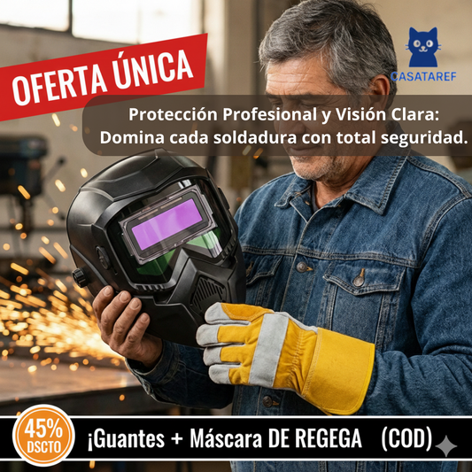 Máscara de Soldar Automática + Guantes de Seguridad – Protección Total – Suelda Seguro y Ahorra Desde el Primer Uso