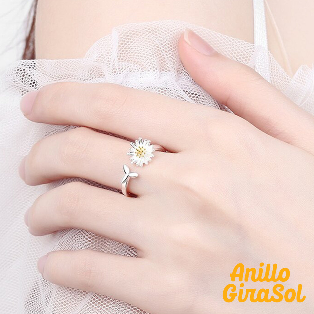 Anillo Girasol™ Anillo  de plata 925 abierto con forma de margarita, tamaño ajustable