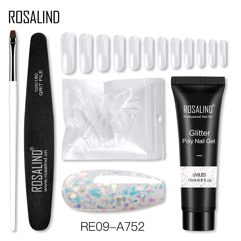 (COMPRAS  2 PACK +1 GRATIS)  Kits de uñas de poligel ROSALIND POLY Nail  GEL 15/30 ml esmalte de uñas