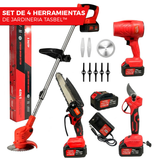 SET 4 HERRAMIENTAS JARDINERIA TASBEL™ INCLUYE 2 BATERÍAS DE REGALO 🎁