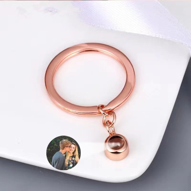 Personalized Photo Projection Key Chain Simple Custom Picture Small Circle Keyring For Women Men Memory Birthday Christmas Gift