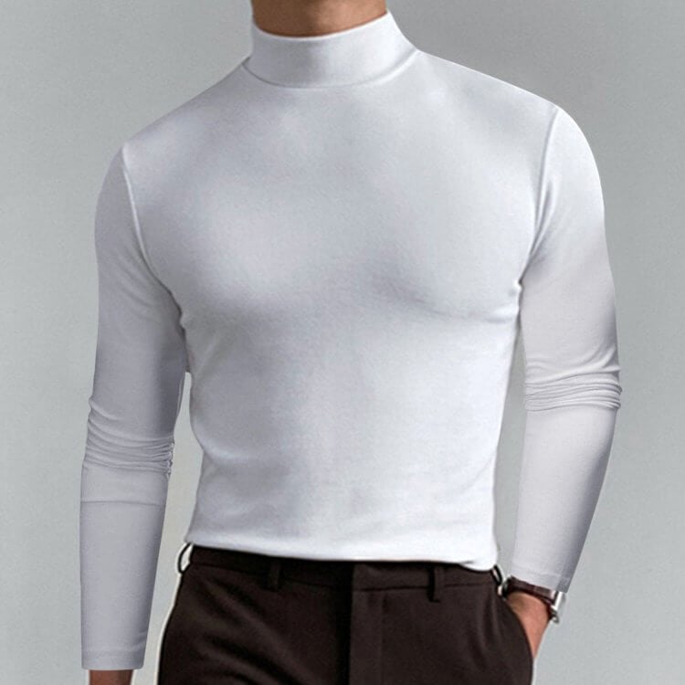 Camiseta manga larga ajustada con cuello alto para hombre - LONGSHIRT™