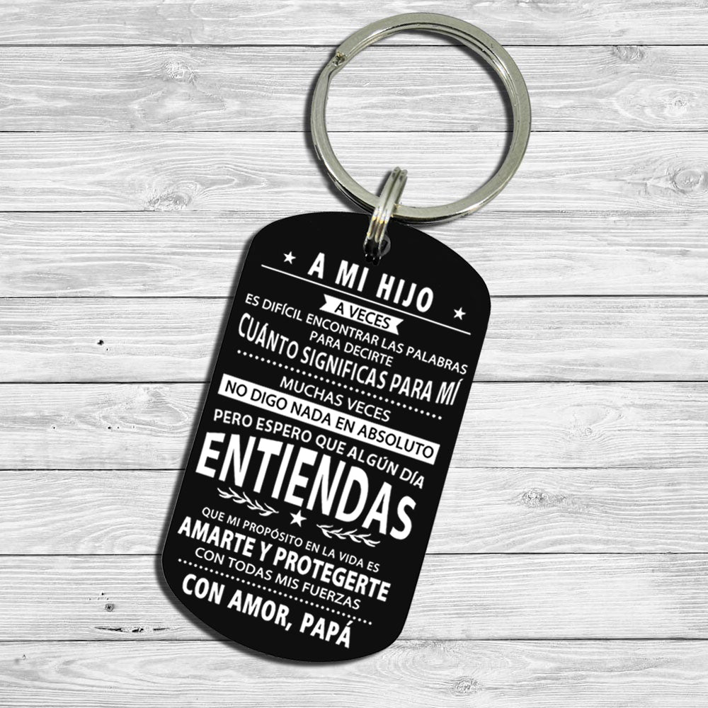 Papá a Hijo - MI PROPÓSITO EN LA VIDA ES AMARTE Y PROTEGERTE - Llavero y Placa de Amor