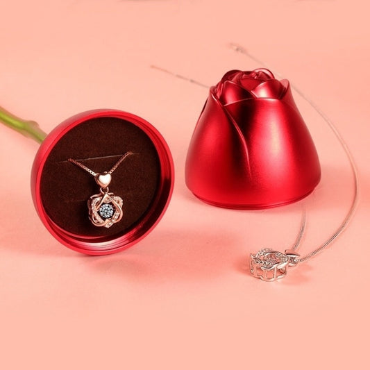 Colgante de doble corazón + Estuche con forma de Rosa de regalo