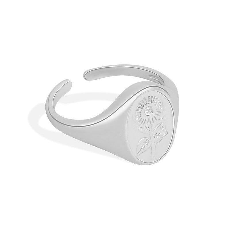 Anillo "Sello Flor" - Plata de 1º Ley S925