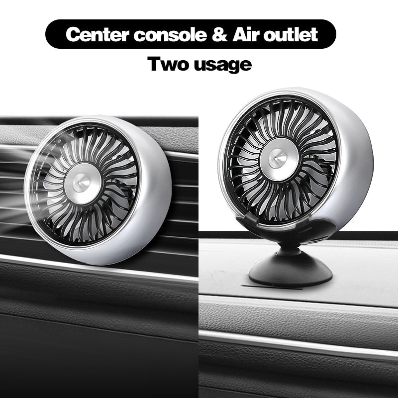 REDNOLY - MINI VENTILADOR USB VEHICULO 3 VELOCIDADES, Ventilador de refrigeración giratorio de 360 grados