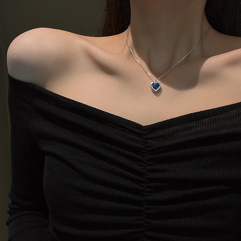 Collar - Heart Blue Crystal