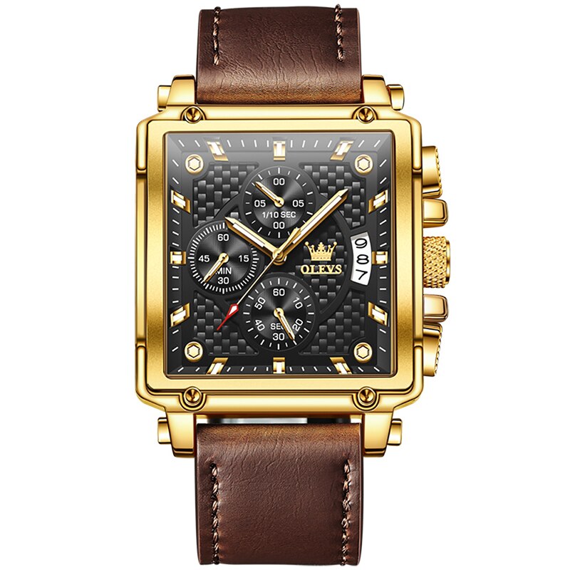 Reloj cuadrado para hombre, cronógrafo, marca OLEVS, relojes de lujo con  fecha automática para hombre, reloj resistente al agua, reloj Masculino