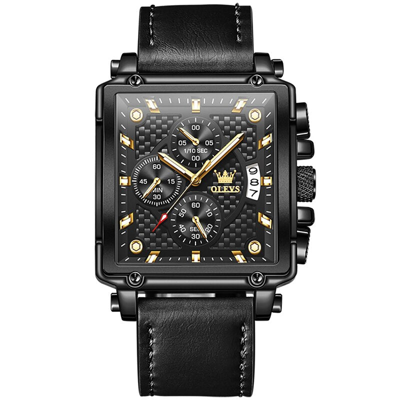 OLEVS - Relojes de pulsera de cuarzo para hombre, cronógrafo cuadrado de acero inoxidable, luminoso, resistente al agua - REDNOLY