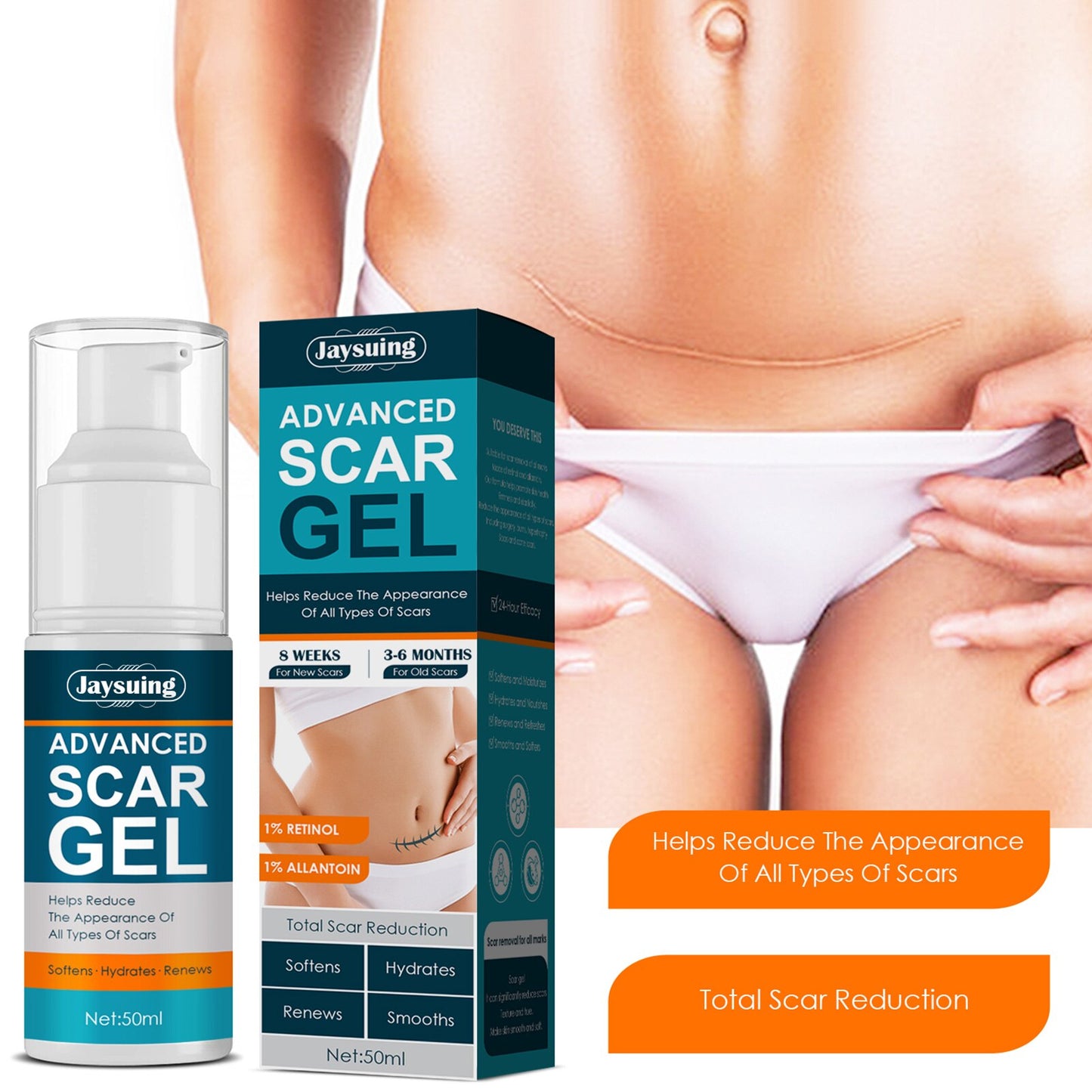 ScarAway®100% Advanced Scar Gel, Cicatrices de cesárea, Abdominoplastia, Cicatrices antiguas, Queloides, Estrías, Cicatrices de quemaduras. - REDNOLY