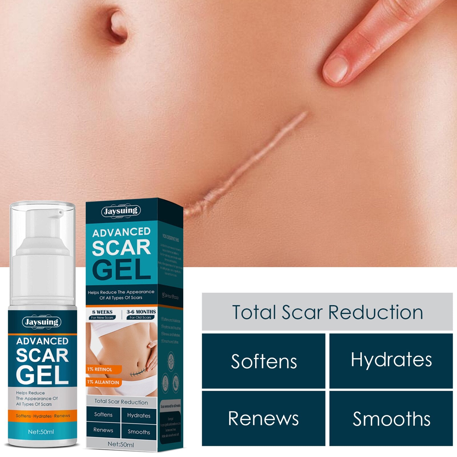 ScarAway®100% Advanced Scar Gel, Cicatrices de cesárea, Abdominoplastia, Cicatrices antiguas, Queloides, Estrías, Cicatrices de quemaduras. - REDNOLY