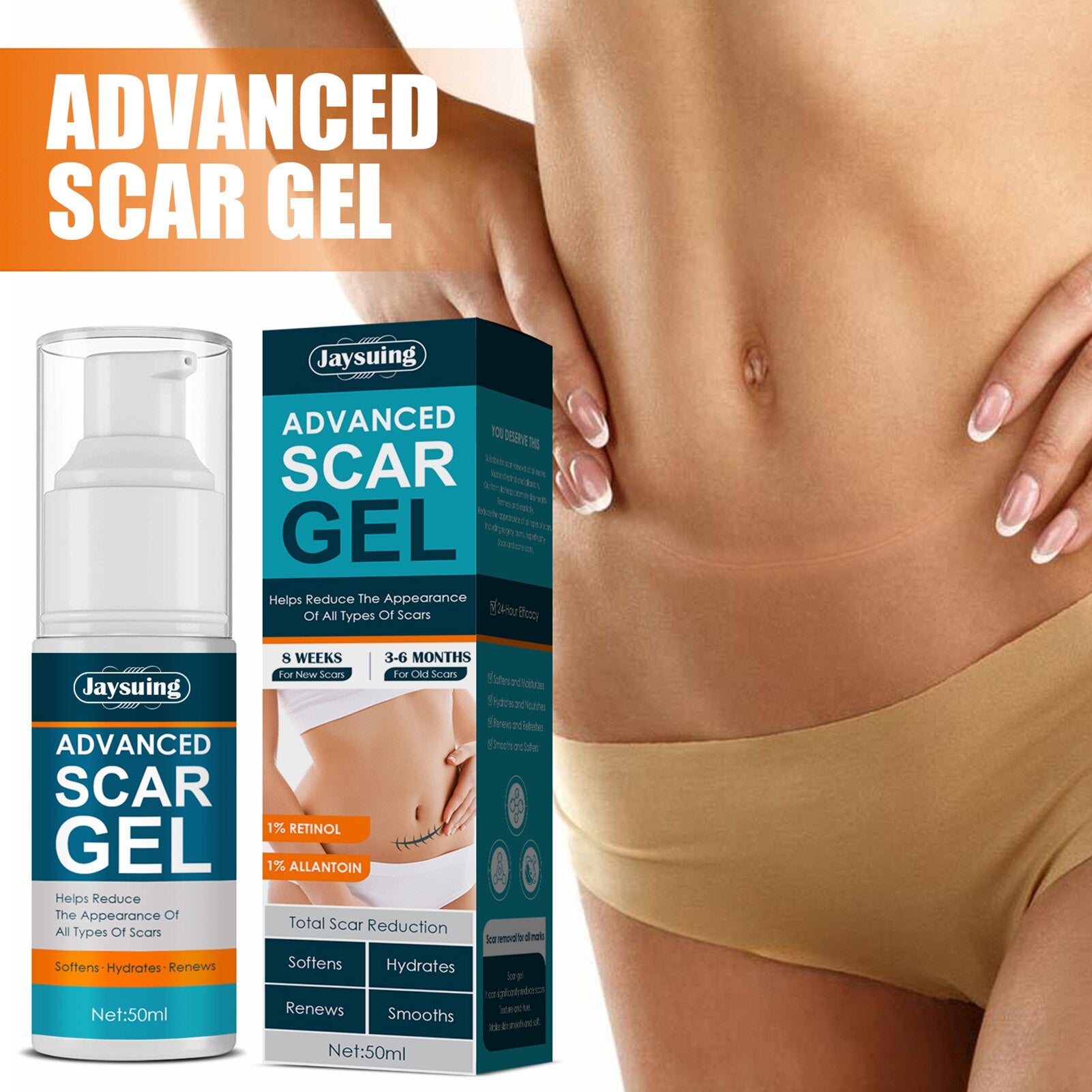 ScarAway®100% Advanced Scar Gel, Cicatrices de cesárea, Abdominoplastia, Cicatrices antiguas, Queloides, Estrías, Cicatrices de quemaduras. - REDNOLY