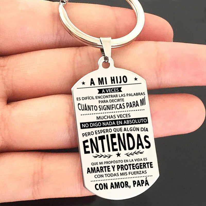 Papá a Hijo - MI PROPÓSITO EN LA VIDA ES AMARTE Y PROTEGERTE - Llavero y Placa de Amor