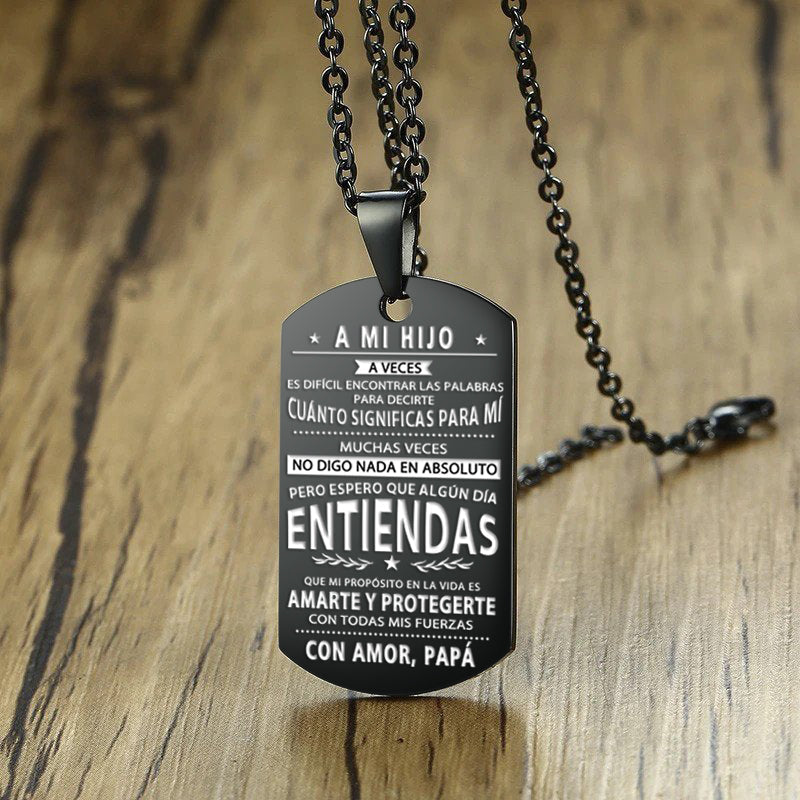 Papá a Hijo - MI PROPÓSITO EN LA VIDA ES AMARTE Y PROTEGERTE - Llavero y Placa de Amor
