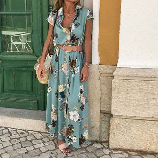 Vestido Maxi Camisero Flores Grandes